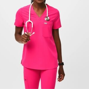 Figs limited edition color Shocking Pink Catarina One-Pocket Scrub Top (Small)